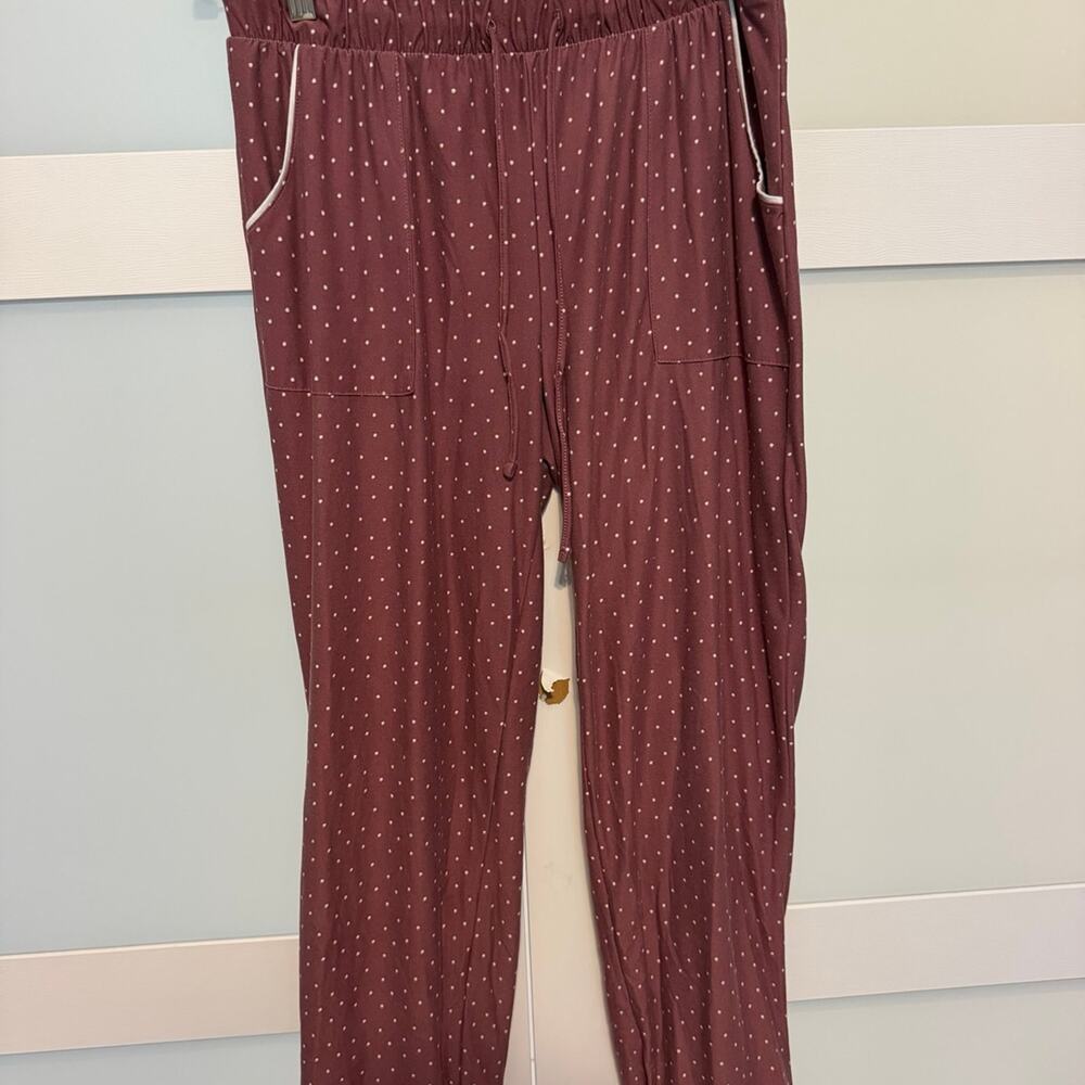 Lucky Brand Womens M Pajama Pants Burgundy Polka Dot Lounge Sleepwear Pockets
